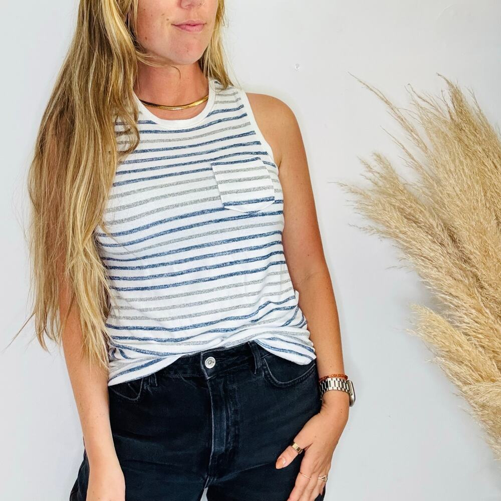 MERONA TARGET White Blue Grey Stripe Sweater Knit Swing Tank Top Shirt Blouse XS